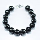 Black Spinel Round 12mm Faceted beads adjustable stacking bracelet | STK-1260