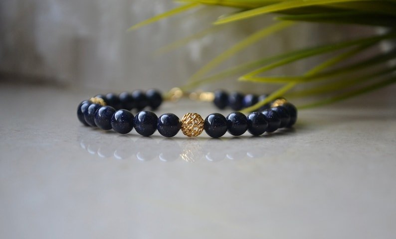Blue Sandstone Round 8mm Smooth beads adjustable stacking bracelet | STK-1639