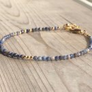 Blue Sapphire Round 3mm Faceted beads adjustable stacking bracelet | STK-1647