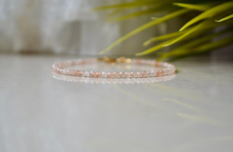 Brown Moonstone Round 2mm Smooth beads adjustable stacking bracelet | STK-1791
