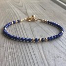 Lapis Lazuli Round 3.5mm Faceted beads adjustable stacking bracelet | STK-4179