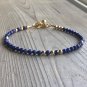 Lapis Lazuli Round 3.5mm Faceted beads adjustable stacking bracelet | STK-4179