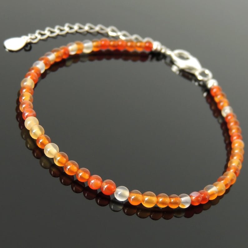 Multi Carnelian Round 4mm Smooth beads adjustable stacking bracelet | STK-4712