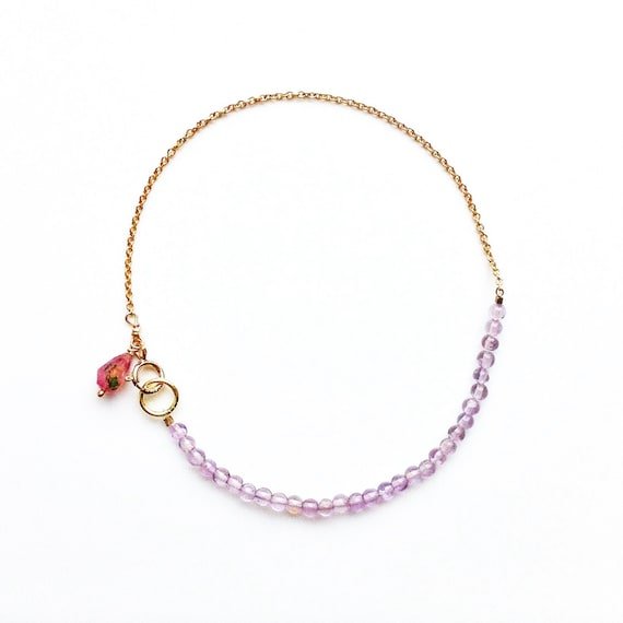 Pink Amethyst Round 2.5mm Smooth beads adjustable stacking bracelet | STK-5072