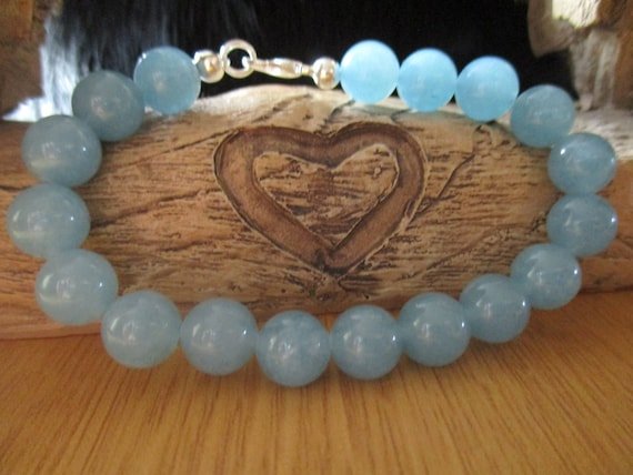 Aqua Chalcedony Round 10mm Smooth beads adjustable stacking bracelet | STK-0701