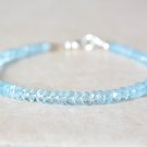 Aquamarine Rondelle 3.5mm Faceted beads adjustable stacking bracelet | STK-0789