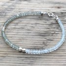 Aquamarine Rondelle 3.5mm Faceted beads adjustable stacking bracelet | STK-0867