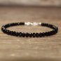 Black Spinel Rondelle 4mm Faceted beads adjustable stacking bracelet | STK-1276