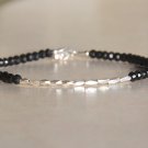 Black Spinel Rondelle 3mm Faceted beads adjustable stacking bracelet | STK-1328