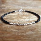 Black Spinel Rondelle 2mm Faceted beads adjustable stacking bracelet | STK-1340