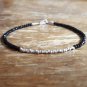 Black Spinel Rondelle 2mm Faceted beads adjustable stacking bracelet | STK-1340
