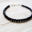 Black Tourmaline Round 4mm Smooth beads adjustable stacking bracelet | STK-1460
