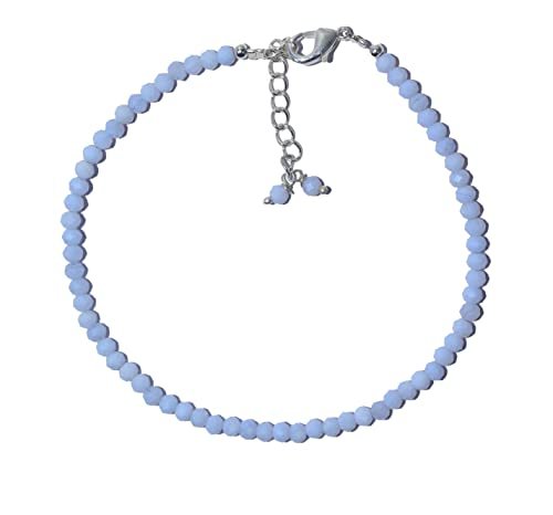 Blue Lace Agate Round 3mm Faceted beads adjustable stacking bracelet | STK-1623