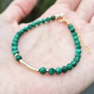Green Malachite Round 4mm Faceted beads adjustable stacking bracelet | STK-3346