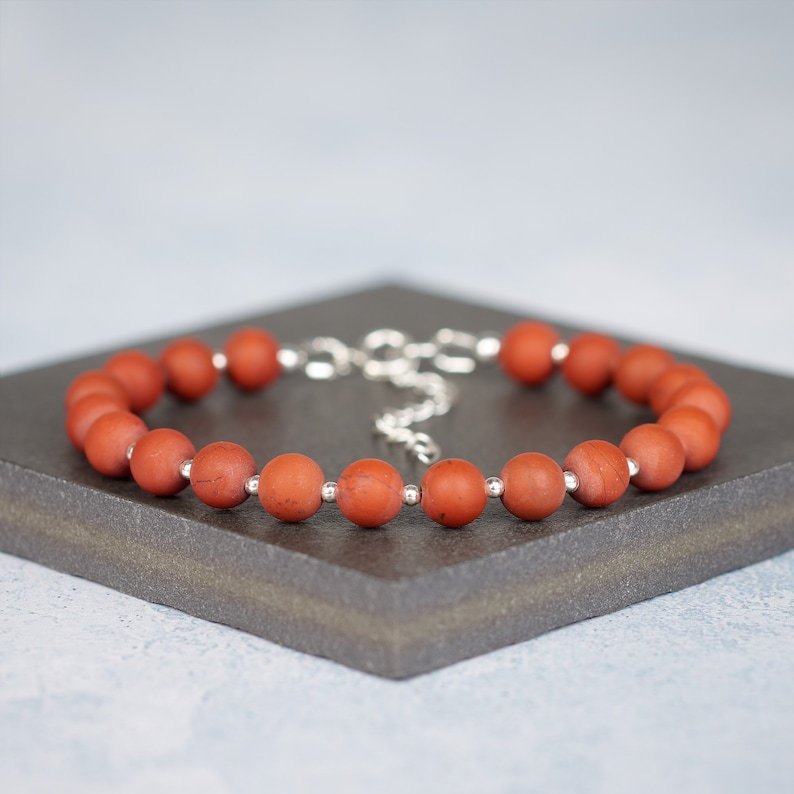 Matte Red Jasper Round 6mm Smooth beads adjustable stacking bracelet | STK-4563