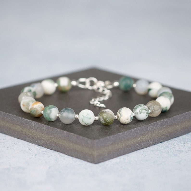 Matte Tree Agate Round 8mm Smooth beads adjustable stacking bracelet | STK-4566