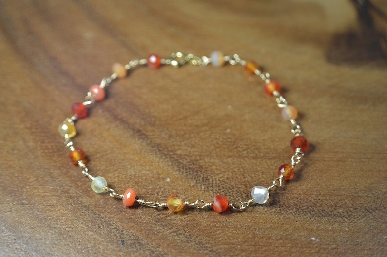 Multi Carnelian Round 3-3.5mm Mix beads adjustable stacking bracelet | STK-4709