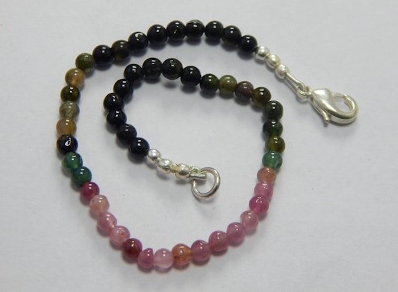 Multi Tourmaline Round 4mm Smooth beads adjustable stacking bracelet | STK-4880