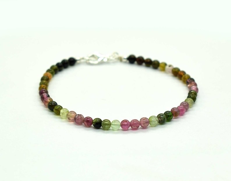Multi Tourmaline Round 4mm Smooth beads adjustable stacking bracelet | STK-4892