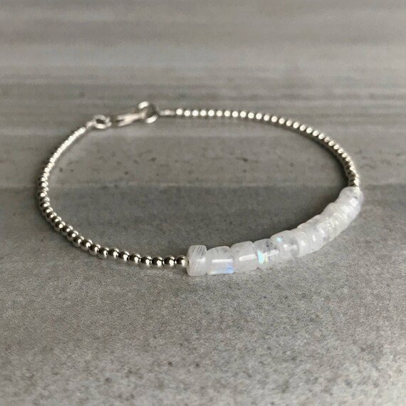Rainbow Moonstone Pipe 4mm Smooth beads adjustable stacking bracelet | STK-5199