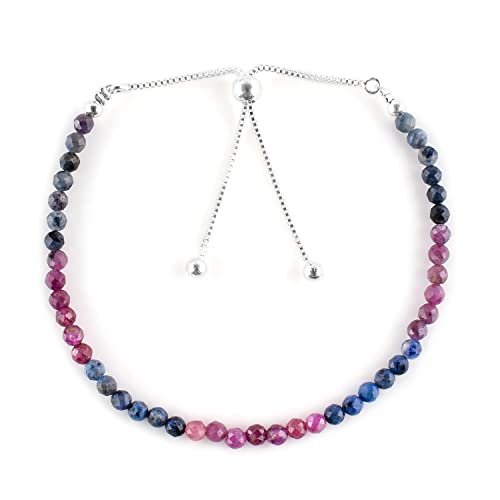 Ruby & Sapphire Round 3mm Faceted beads adjustable stacking bracelet | STK-5372