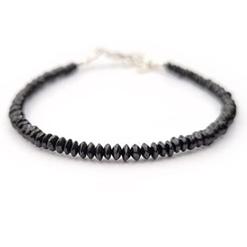 Black Spinel Button 3.5-4mm Smooth beads adjustable stacking bracelet | STK-1301