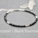 Black Tourmaline Round 3mm Faceted beads adjustable stacking bracelet | STK-1486