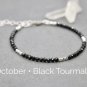 Black Tourmaline Round 3mm Faceted beads adjustable stacking bracelet | STK-1486