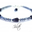 Iolite Round & Drop 3-8x5mm Smooth beads adjustable stacking bracelet | STK-3692