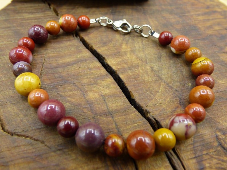 Mookaite Jasper Round 6-8mm Smooth beads adjustable stacking bracelet | STK-4592