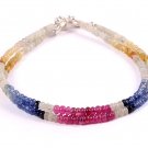 Multi Sapphire Rondelle 3mm Smooth beads adjustable stacking bracelet | STK-4836