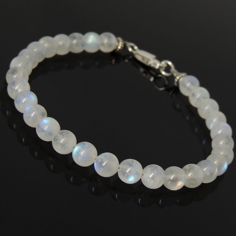 Rainbow Moonstone Round 4mm Smooth beads adjustable stacking bracelet | STK-5196