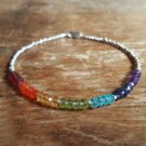 7 Stone Chakra Rondelle 3mm Faceted beads adjustable stacking bracelet | STK-0016