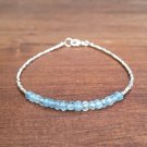 Aquamarine Rondelle 3-3.5mm Faceted beads adjustable stacking bracelet | STK-0745