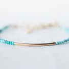 Arizona Turquoise Round 2mm Faceted beads adjustable stacking bracelet | STK-0951