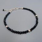 Black Spinel Rondelle 3.5mm Faceted beads adjustable stacking bracelet | STK-1337