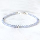 Blue Lace Agate Round 3.5mm Faceted beads adjustable stacking bracelet | STK-1624