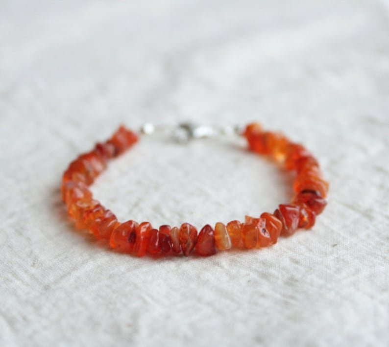 Carnelian Nugget Chips 3-4mm Smooth beads adjustable stacking bracelet | STK-1866