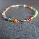Multi Gemstone Rondelle 4mm Faceted beads adjustable stacking bracelet | STK-4750