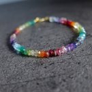 Multi Gemstone Rondelle 4mm Faceted beads adjustable stacking bracelet | STK-4758