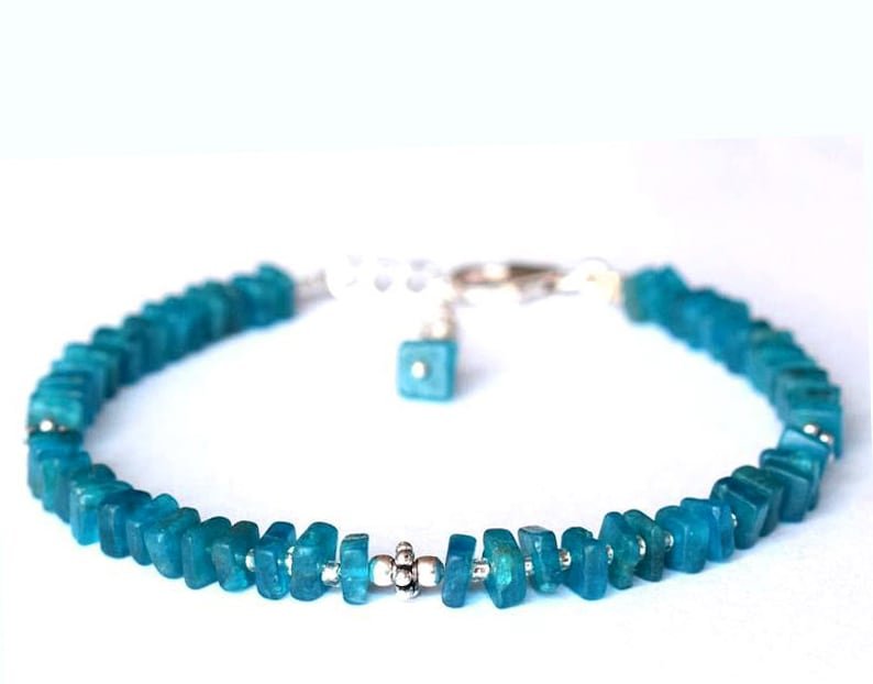 Neon Blue Apatite Square 3mm Smooth beads adjustable stacking bracelet | STK-4988