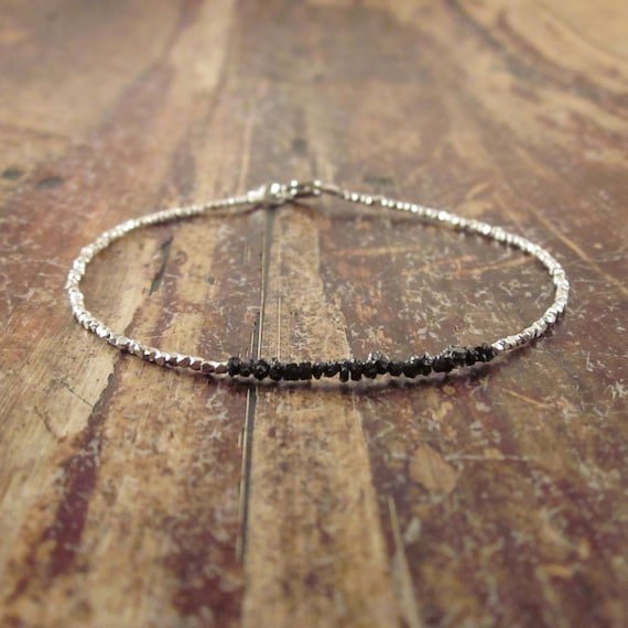 Black Diamond Nugget Chips 3mm Rough beads adjustable stacking bracelet | STK-1028