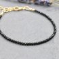Black Tourmaline Round 2.5mm Faceted beads adjustable stacking bracelet | STK-1458