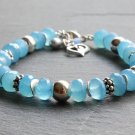 Blue Chalcedony Rondelle 8mm Faceted beads adjustable stacking bracelet | STK-1558