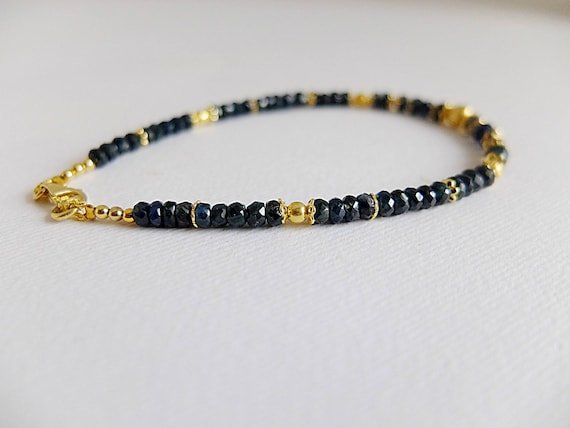 Blue Sapphire Rondelle 3.5mm Faceted beads adjustable stacking bracelet | STK-1646