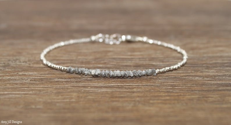 Gray Rough Diamond Fancy 2-3mm Rough beads adjustable stacking bracelet | STK-3266