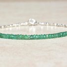 Zambian Emerald Rondelle 3mm Faceted beads adjustable stacking bracelet | STK-5618