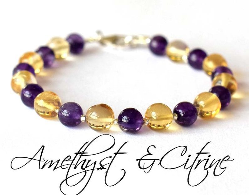 Amethyst & Citrine Round 6-8mm Smooth beads adjustable stacking bracelet | STK-0397
