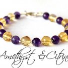 Amethyst & Citrine Round 6-8mm Smooth beads adjustable stacking bracelet | STK-0397