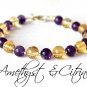 Amethyst & Citrine Round 6-8mm Smooth beads adjustable stacking bracelet | STK-0397
